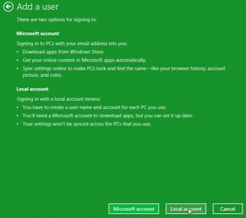 Windows 8 Add Local User