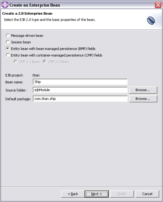 Entity bean with bean-managed persistence (BMP) fields