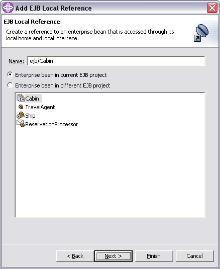 Add EJB Local Reference wizard