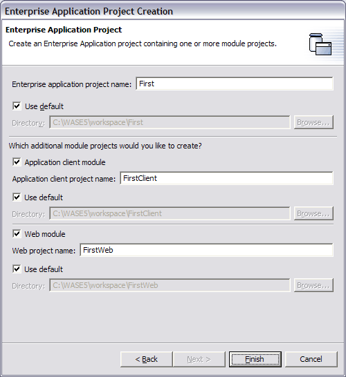 Type an enterprise application project name