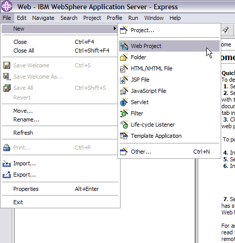 File -> New -> Web Project