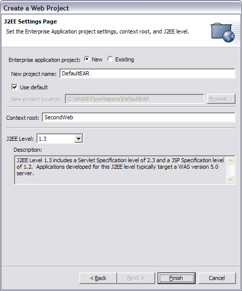 Specify the name of a new or existing Enterprise Application project
