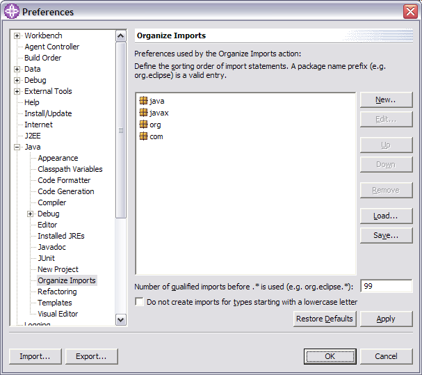 Java > Organize Imports