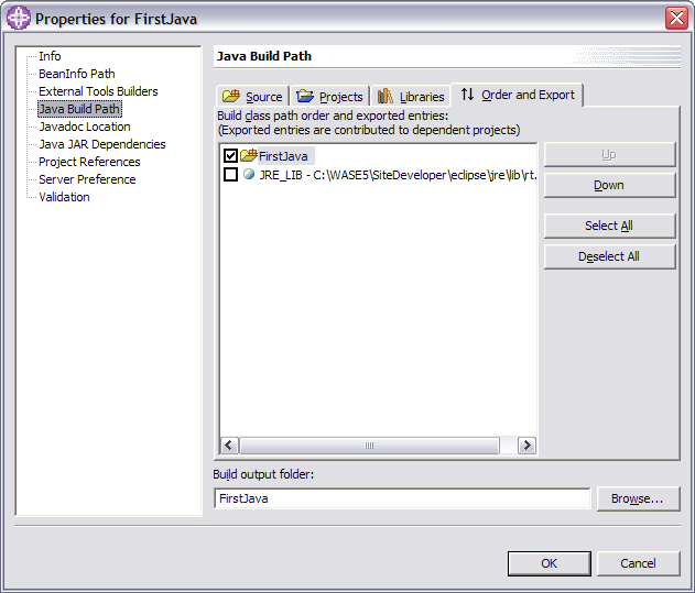 Order and Export tab