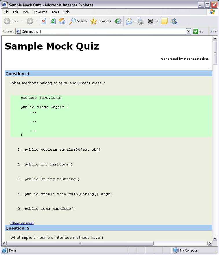 Quiz exported in HTML format