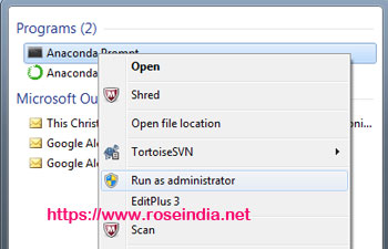 Anaconda Prompt run as adminstrator