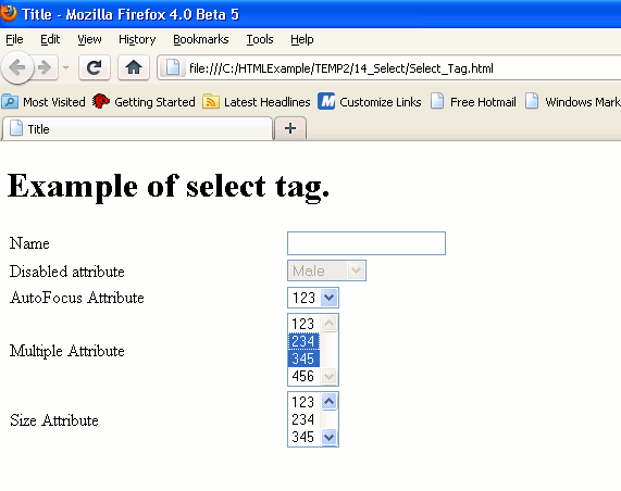 html5 input select option