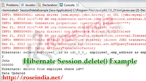 Hibernate Session.delete() Example Output