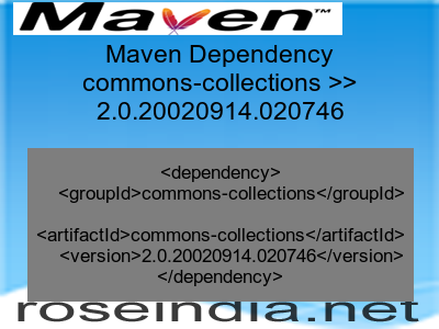 Maven dependency of commons-collections version 2.0.20020914.020746