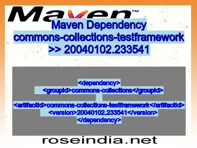 Maven dependency of commons-collections-testframework version 20040102.233541