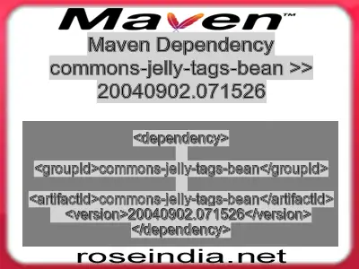 Maven dependency of commons-jelly-tags-bean version 20040902.071526