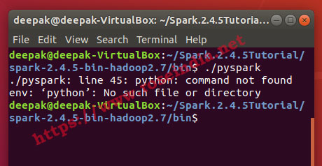 pyspark: line 45: python: command not found
