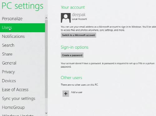 Windows 8 Add Local User