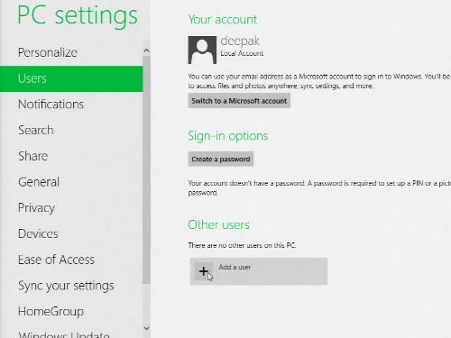 Windows 8 Add Local User