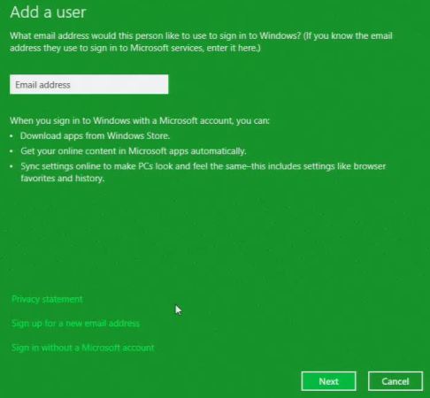 Windows 8 Add Local User