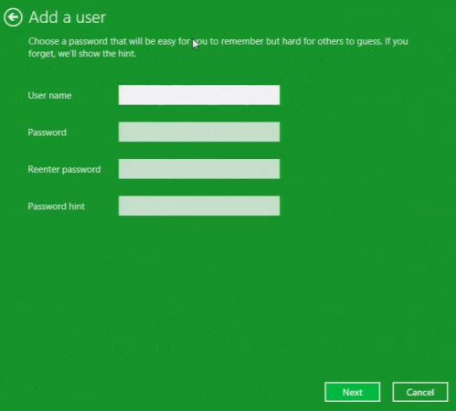 Windows 8 Add Local User