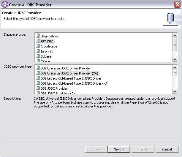 DB2 Universal JDBC Provider (XA)