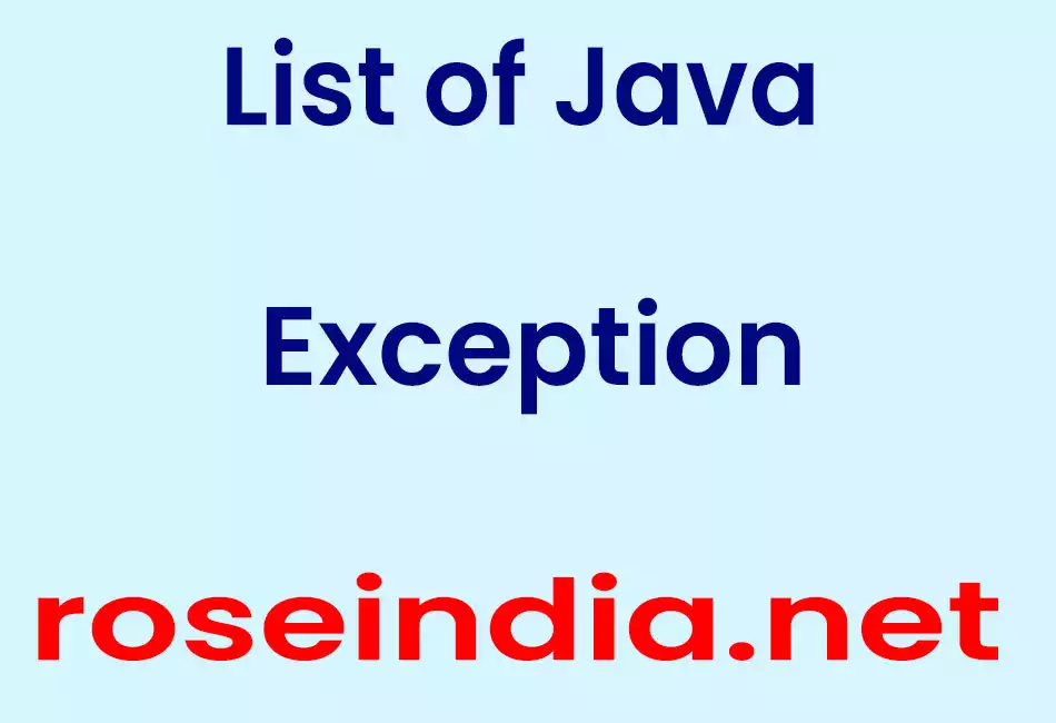 List of Java Exception