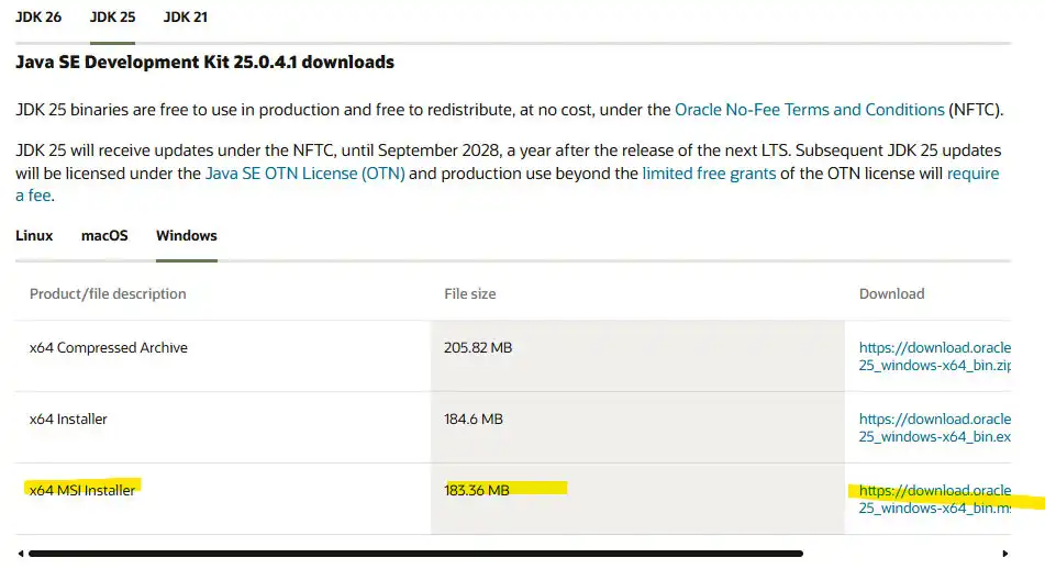 Download JDK 25