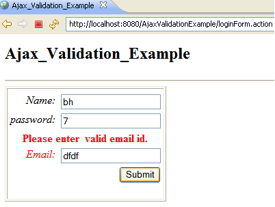 Struts2 ajax validation example.
