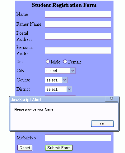 Student registration form