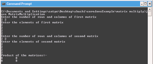 output of 
Matrix Multiplication in Java